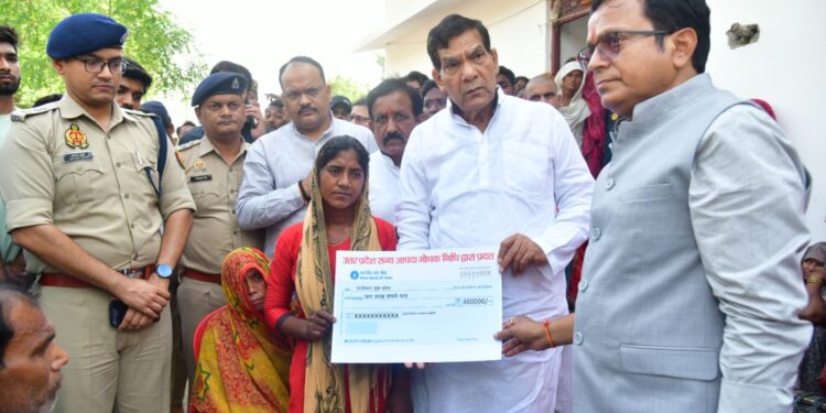 Minister A.K. Sharma Meets Families Affected by Storm in Bhadohi